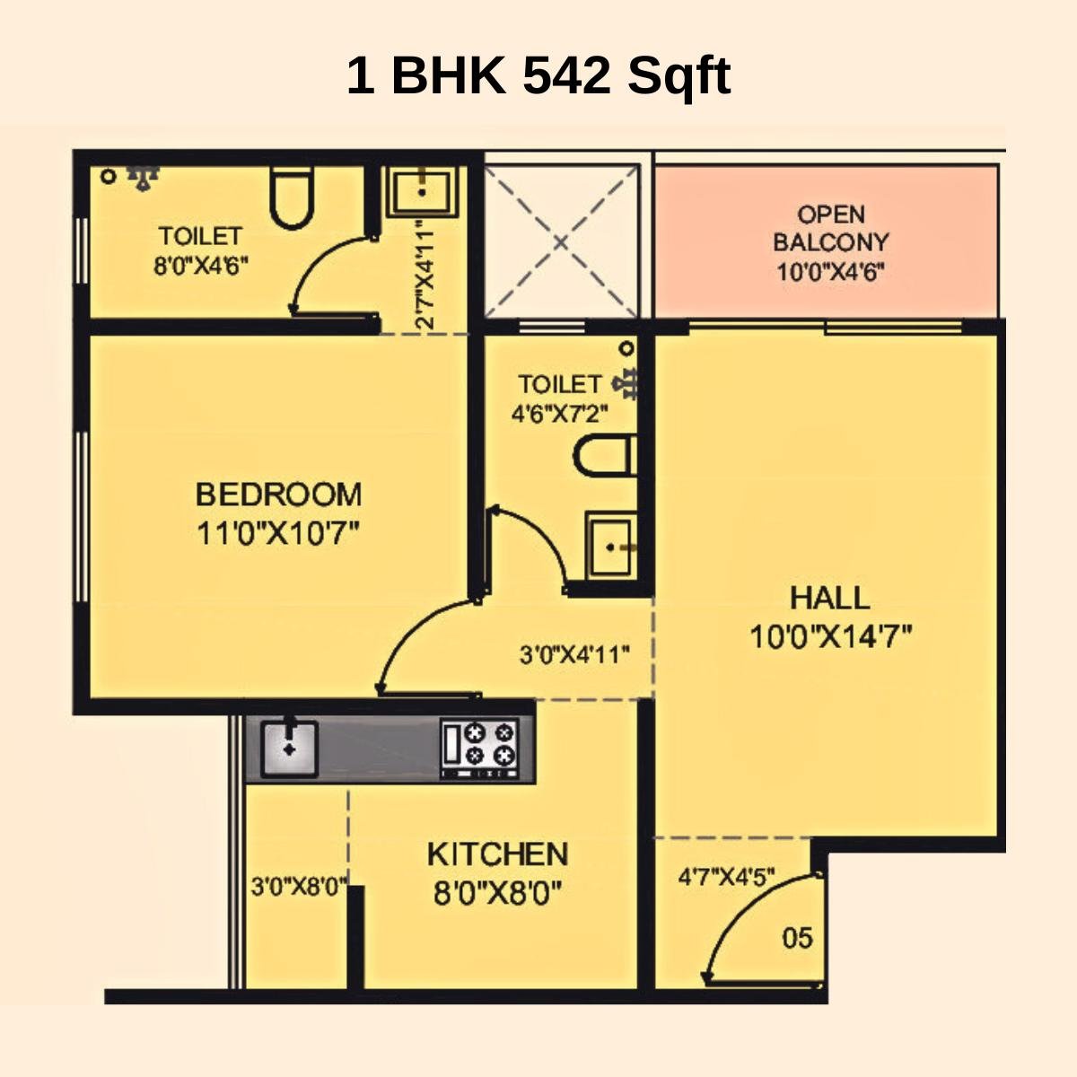 Akshar-Altorios-Floor-Plan-1-BHK-542-Sqft