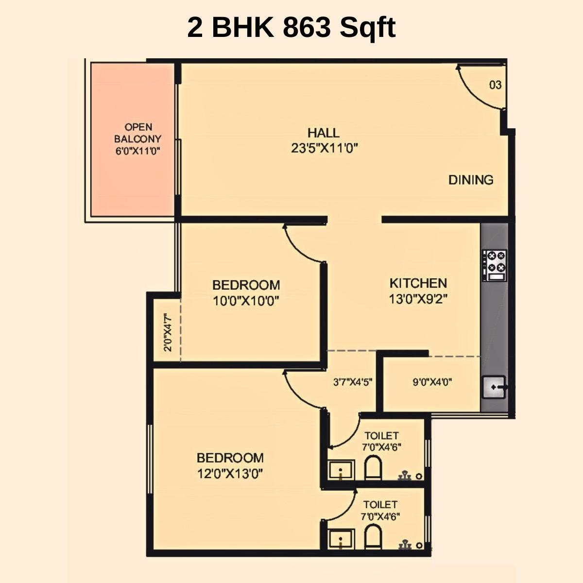 Akshar-Altorios-Floor-Plan-2-BHK-863-Sqft